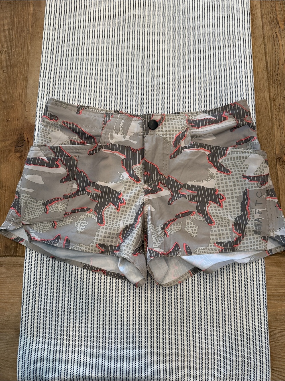 AFTCO Gray Camo Women's Swim Coverup Shorts with Red Trim